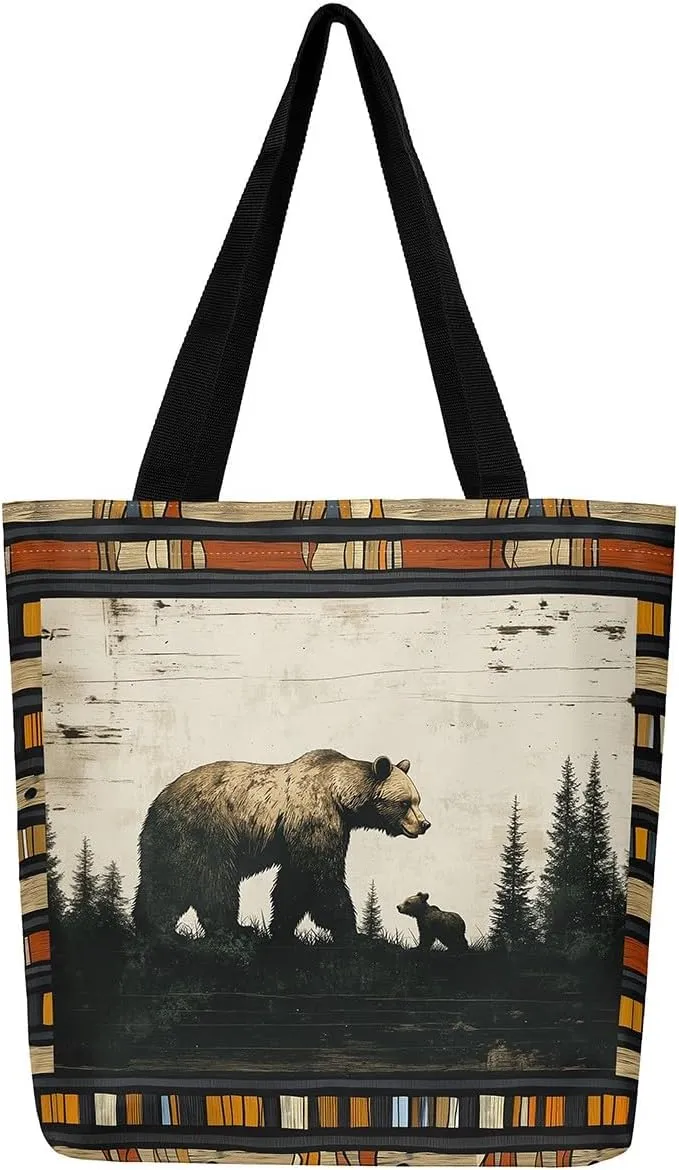 Animal Hunt Canvas Tote Bag,Nature Landsacpe Shoulder Handbags,Large Capacity Travel Bag,Shopping Gym Bag