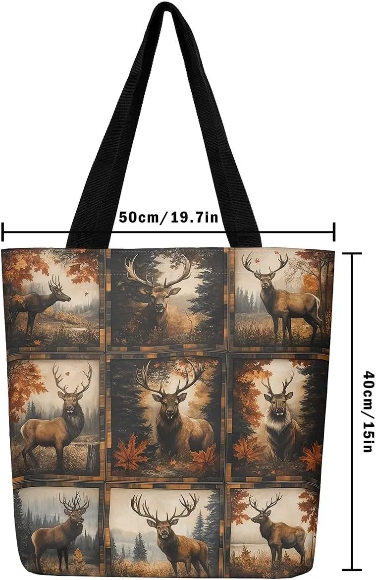 Animal Hunt Canvas Tote Bag,Nature Landsacpe Shoulder Handbags,Large Capacity Travel Bag,Shopping Gym Bag