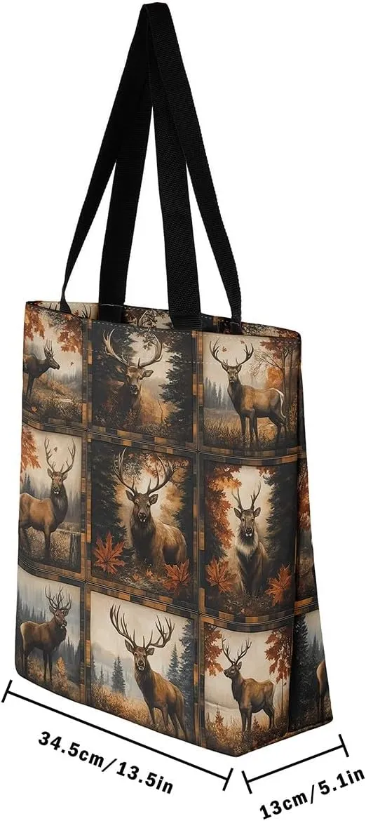 Animal Hunt Canvas Tote Bag,Nature Landsacpe Shoulder Handbags,Large Capacity Travel Bag,Shopping Gym Bag