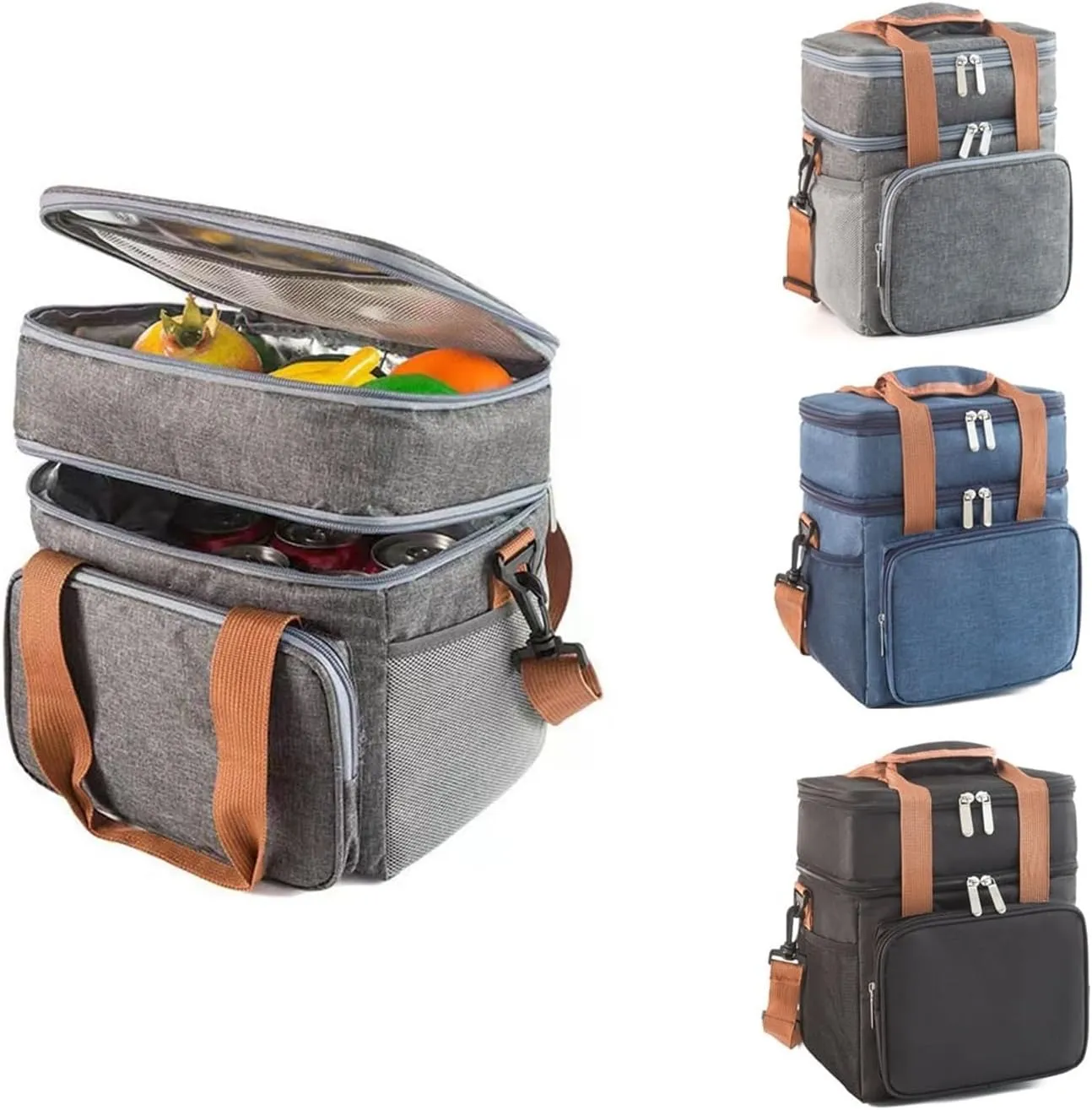 AOKLEY Grill Picnic Bag Organizer Outdoor Double-Deck Camping Bag, Crossbody Bag, Outdoor Picnic Lunch Bag Camping Bag (Color : B)
