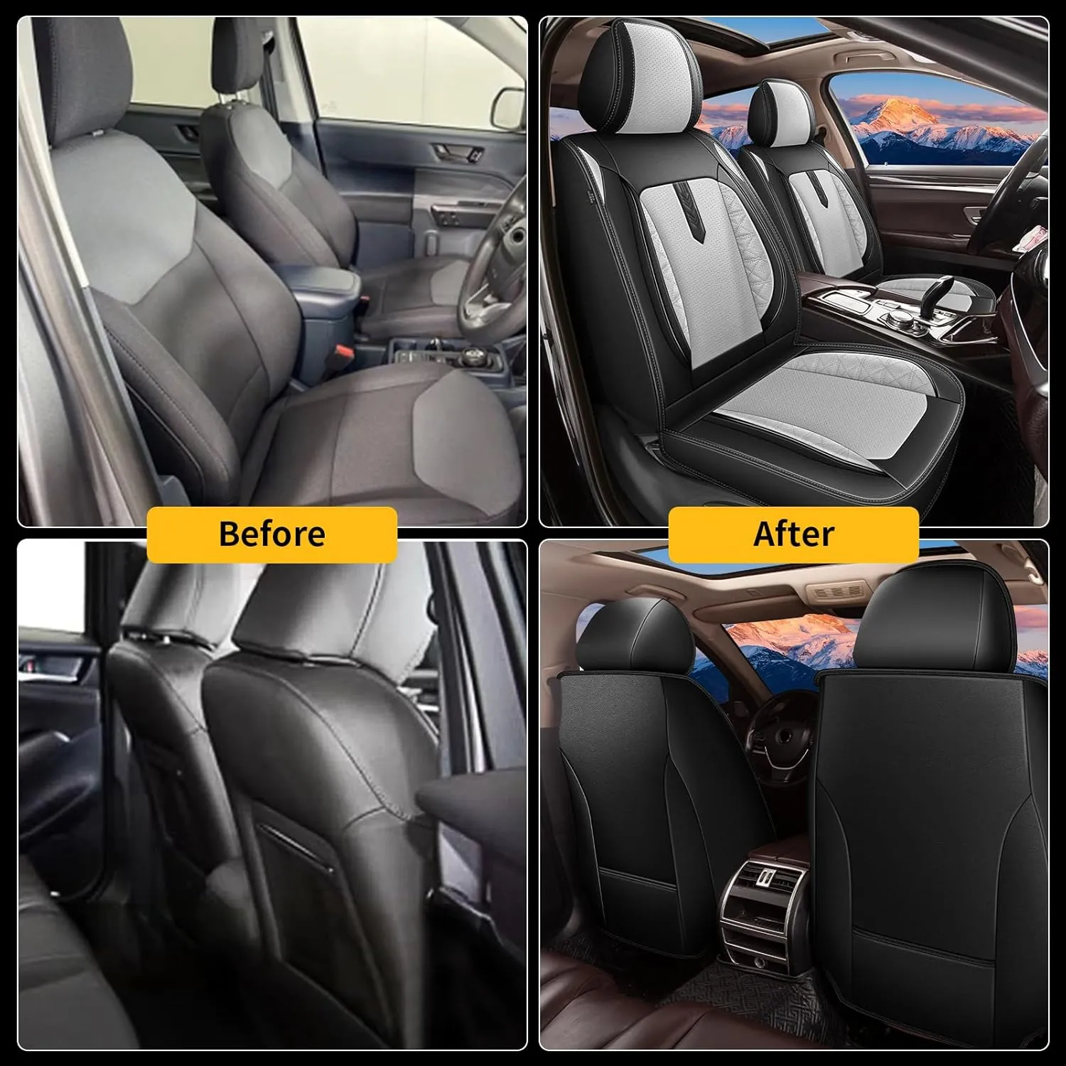 AOMSAZTO Car Seat Covers 2PCS Front Fit for Chevrolet Suburban 2009-2025 Leather Car Seat Cover Automotive Seat Cushion Seat Protector Waterproof Compatible Airbag(2 Front Seats,Black&Gray)