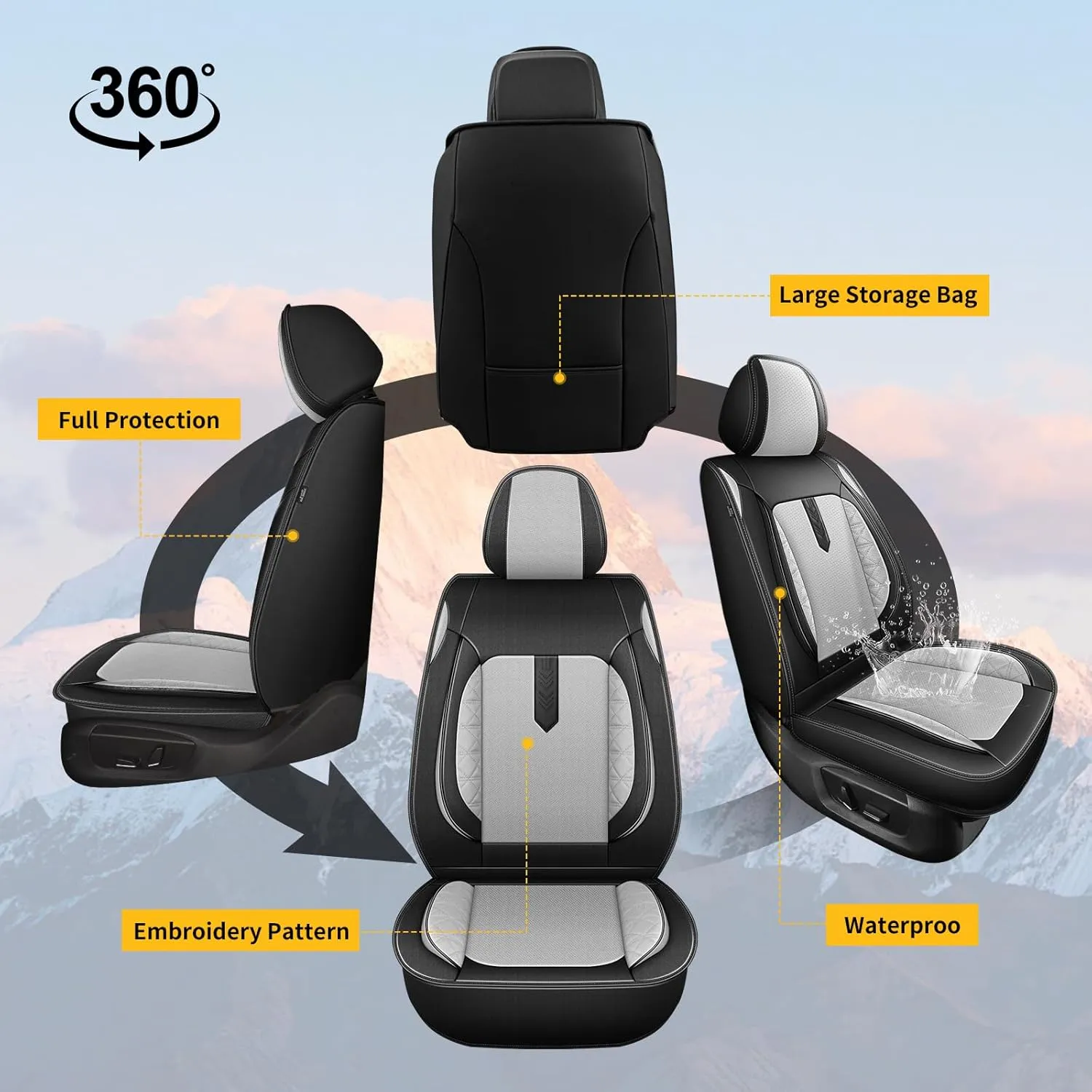 AOMSAZTO Car Seat Covers 2PCS Front Fit for Chevrolet Suburban 2009-2025 Leather Car Seat Cover Automotive Seat Cushion Seat Protector Waterproof Compatible Airbag(2 Front Seats,Black&Gray)