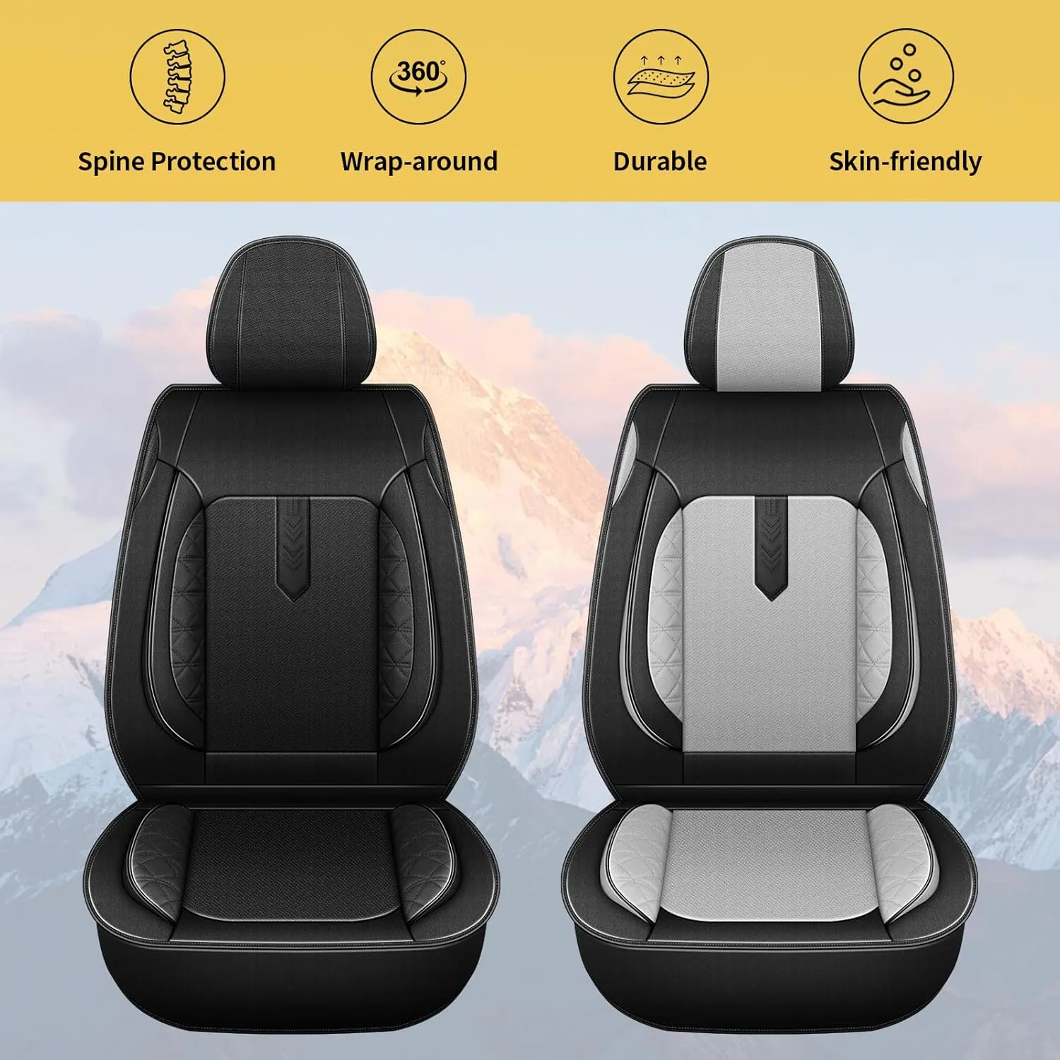 AOMSAZTO Car Seat Covers 2PCS Front Fit for Chevrolet Suburban 2009-2025 Leather Car Seat Cover Automotive Seat Cushion Seat Protector Waterproof Compatible Airbag(2 Front Seats,Black&Gray)