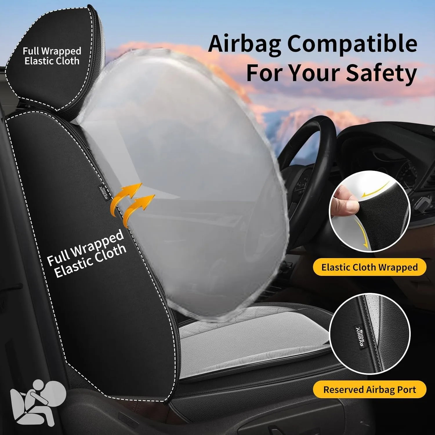 AOMSAZTO Car Seat Covers 2PCS Front Fit for Chevrolet Suburban 2009-2025 Leather Car Seat Cover Automotive Seat Cushion Seat Protector Waterproof Compatible Airbag(2 Front Seats,Black&Gray)
