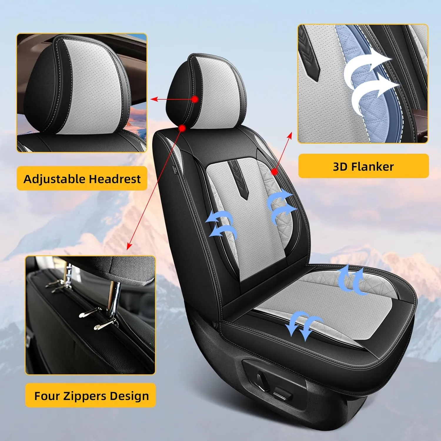 AOMSAZTO Car Seat Covers 2PCS Front Fit for Chevrolet Suburban 2009-2025 Leather Car Seat Cover Automotive Seat Cushion Seat Protector Waterproof Compatible Airbag(2 Front Seats,Black&Gray)