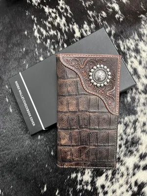 Ariat Floral Embossed Overlay Checkbook Cover Rodeo Wallet A3529402