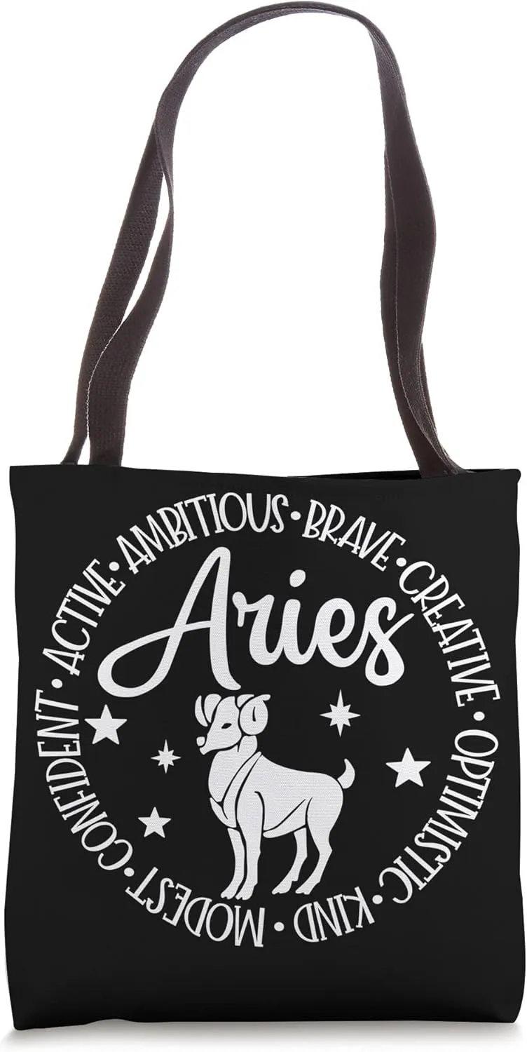Aries Active Ambitious Brave Creative Zodiac Star Sign Tote Bag