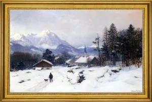 Art Oyster Anders Anderson-Lundby A Hunter in a Winter Landscape - 16" x 24" Premium Canvas Print with Gold Frame