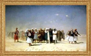 Art Oyster Jean-Leon Gerome Egyptian Recruits Crossing the Desert - 18" x 27" Premium Canvas Print with Antique Gold Finish Frame