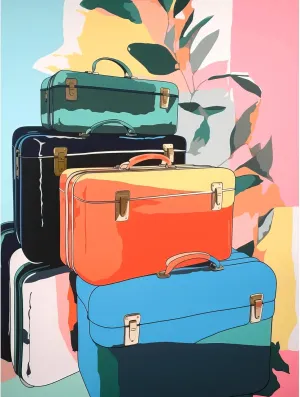 Artery8 Ready for Holiday Linocut Travel Bags Suitcases Bright Preppy Aesthetic Premium Wall Art Canvas Print 18X24 Inch
