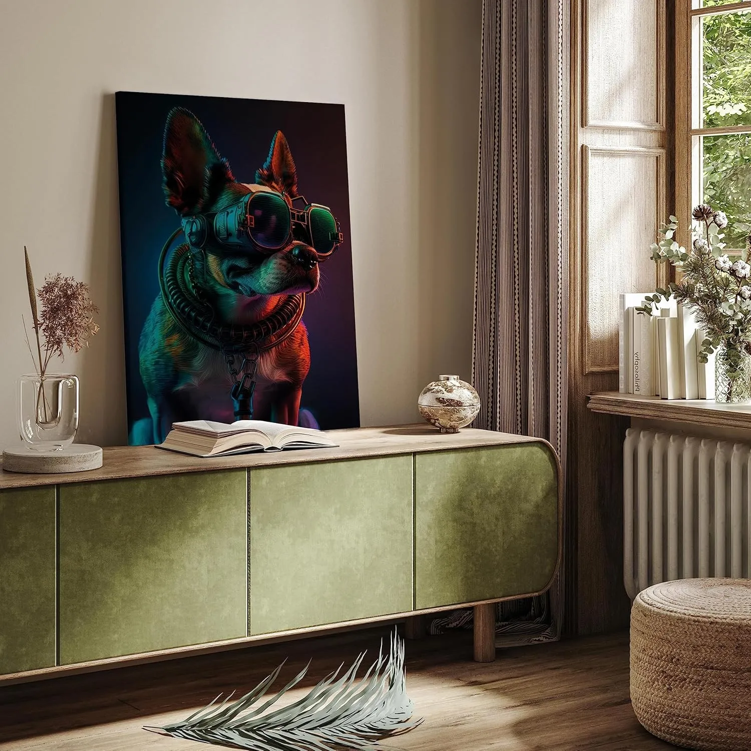 artgeist Acoustic Canvas Wall AI Art Print Dog 24x35 in - 1pcs Picture with Acoustic Foam Sound Print Artwork Room Acoustics Soundproofing Cyberpunk Cyberdog g-H-10058-b-b