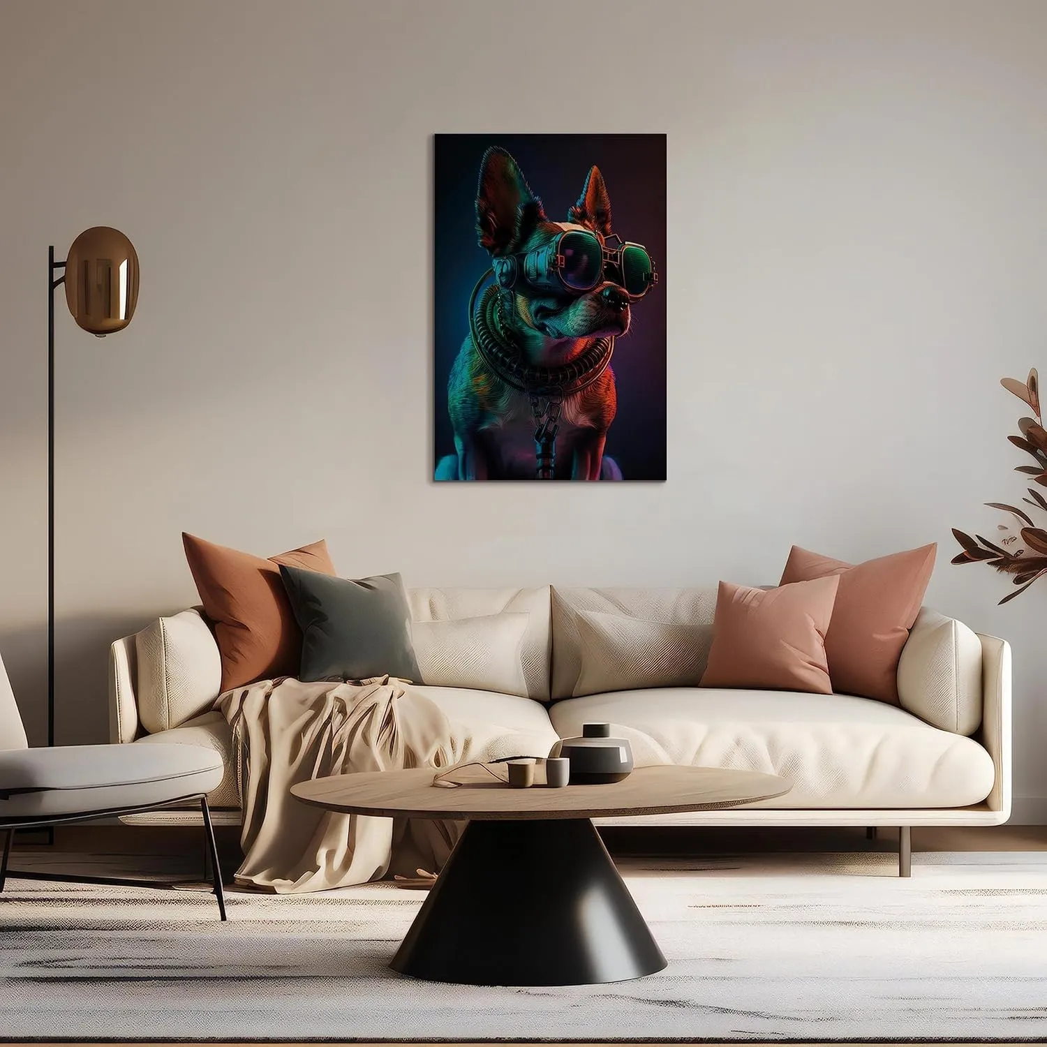 artgeist Acoustic Canvas Wall AI Art Print Dog 24x35 in - 1pcs Picture with Acoustic Foam Sound Print Artwork Room Acoustics Soundproofing Cyberpunk Cyberdog g-H-10058-b-b