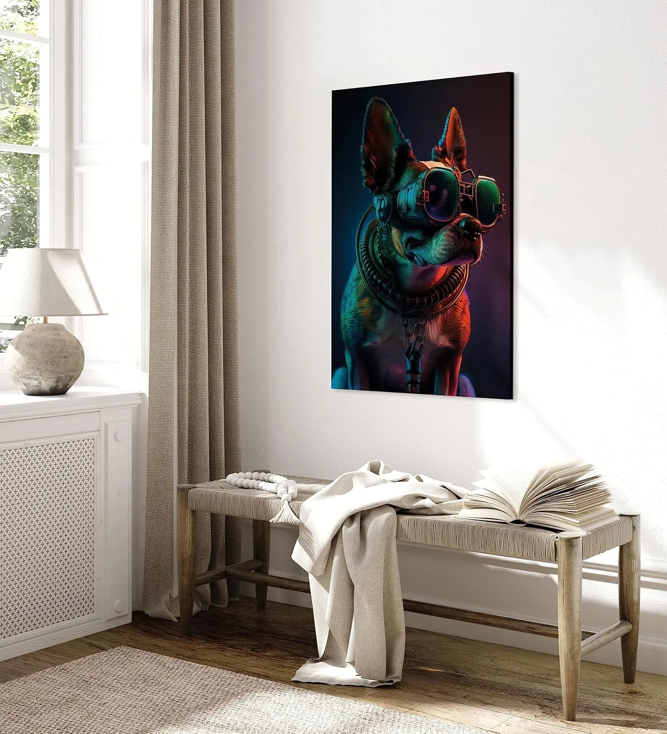 artgeist Acoustic Canvas Wall AI Art Print Dog 24x35 in - 1pcs Picture with Acoustic Foam Sound Print Artwork Room Acoustics Soundproofing Cyberpunk Cyberdog g-H-10058-b-b