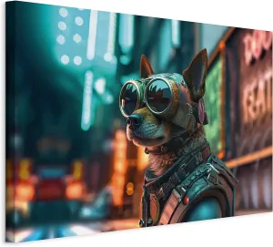 artgeist Acoustic Canvas Wall AI Art Print Dog 35x24 in - 1pcs Picture with Acoustic Foam Sound Print Artwork Room Acoustics Soundproofing Cyberpunk Cyberdog g-H-10004-b-a