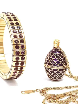 Artisan Handmade Purple Bracelet for women Faberge Jewelry FABERGE egg pendant NECKLACE   Purple BRACELET Bangle Bracelet February Pisces Birthstone Jewelry 6th Wedding Anniversary wife 24k GOLD