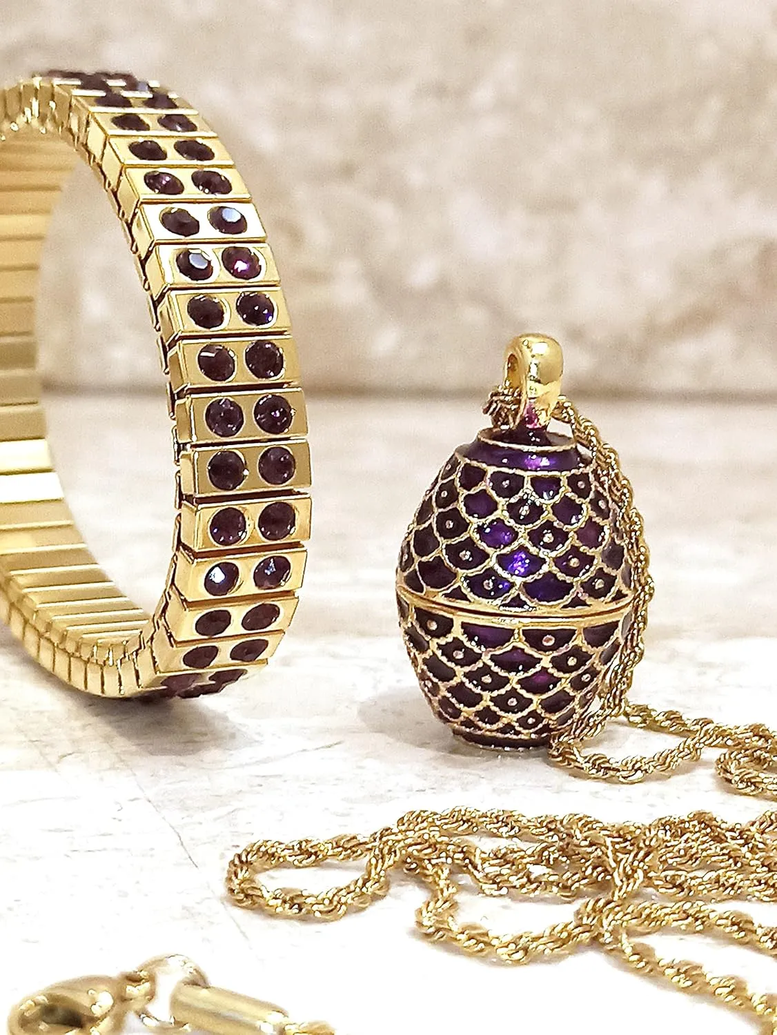 Artisan Handmade Purple Bracelet for women Faberge Jewelry FABERGE egg pendant NECKLACE   Purple BRACELET Bangle Bracelet February Pisces Birthstone Jewelry 6th Wedding Anniversary wife 24k GOLD