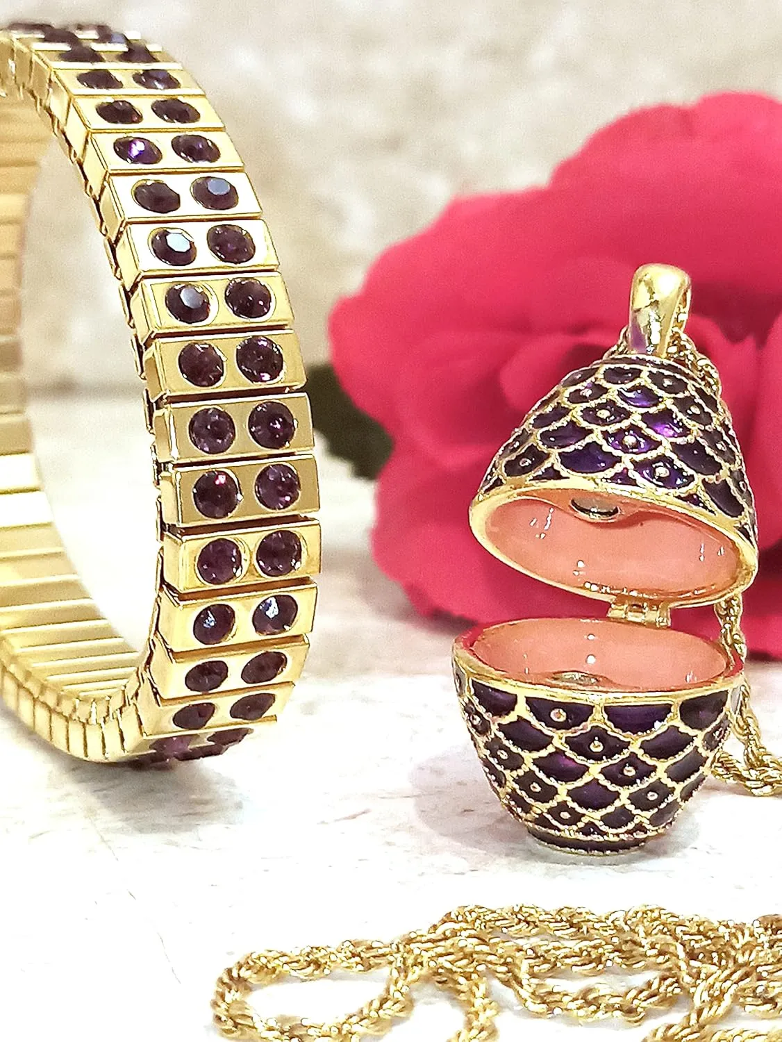 Artisan Handmade Purple Bracelet for women Faberge Jewelry FABERGE egg pendant NECKLACE   Purple BRACELET Bangle Bracelet February Pisces Birthstone Jewelry 6th Wedding Anniversary wife 24k GOLD