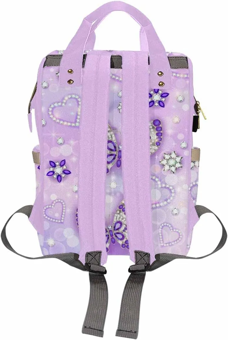 Artsadd Customized Diaper Bags for Mom Personalized Purple Pearl Butterfly Backpack with Name for Men Women Custom Nursing Bags Shoulders Travel Bag Daypack