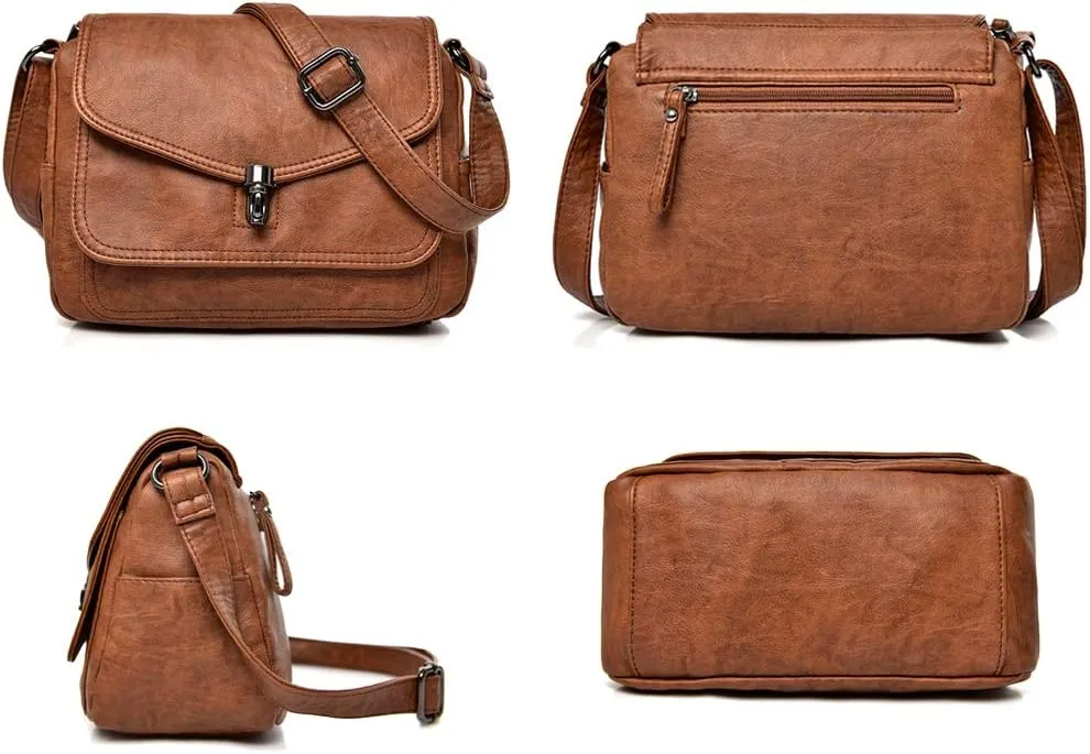 Artwell Fashion Crossbody Bag For Women PU Leather Small Purse Vintage Satchel Saddle Shoulder Bag
