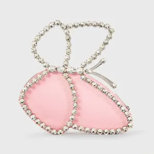 Asymmetric Butterfly Rhinestone Satin Clutch - Pink
