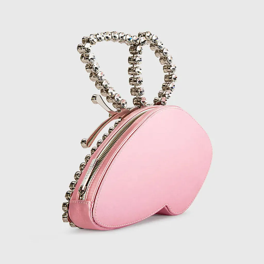 Asymmetric Butterfly Rhinestone Satin Clutch - Pink