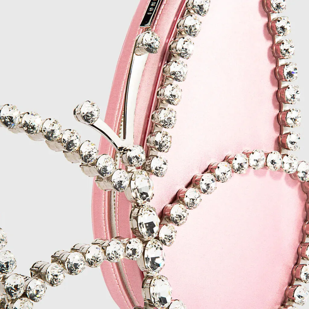 Asymmetric Butterfly Rhinestone Satin Clutch - Pink