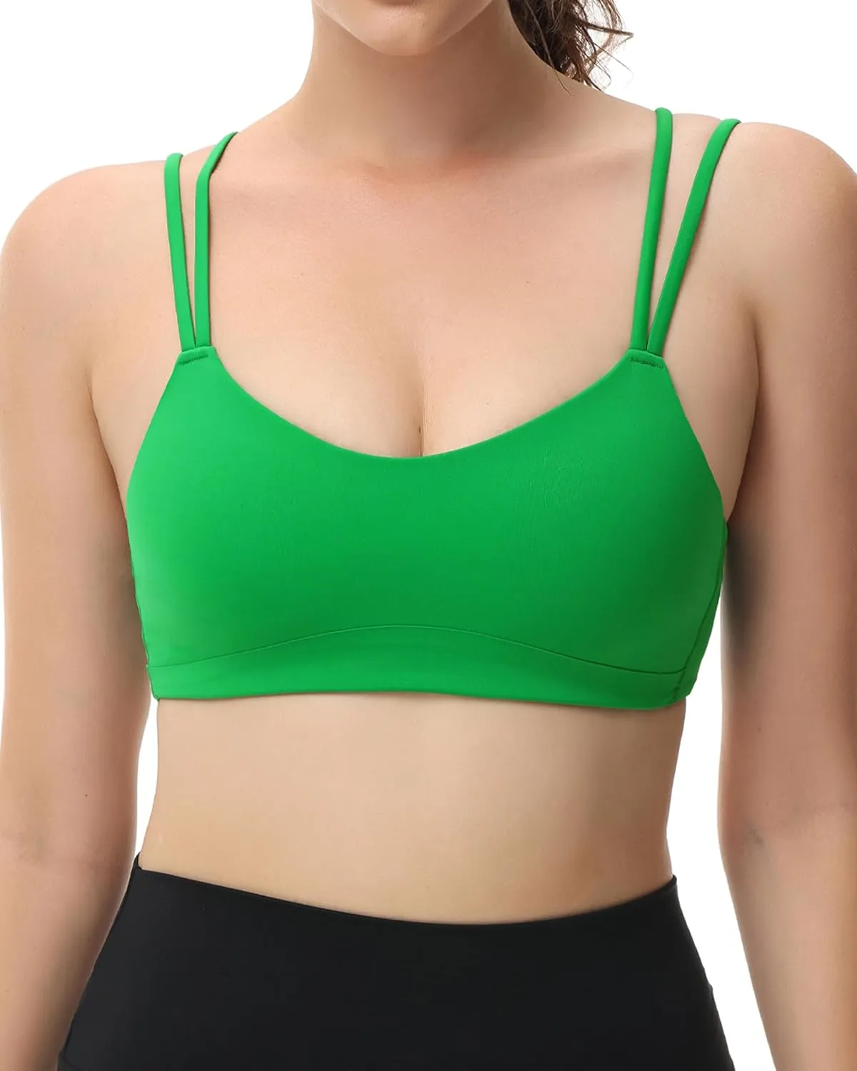 Attifall B/C Cup Low Support Crop Sports Bra Low Impact Camisoles Comfy Spaghetti Strap Yoga Gym Workout Bras