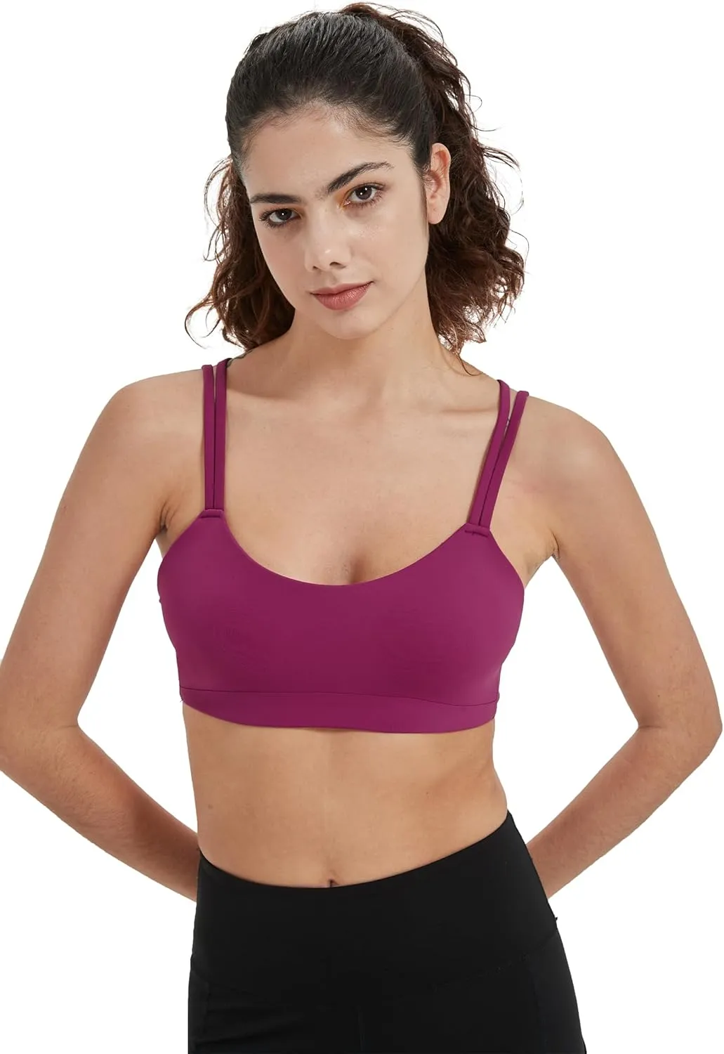 Attifall B/C Cup Low Support Crop Sports Bra Low Impact Camisoles Comfy Spaghetti Strap Yoga Gym Workout Bras