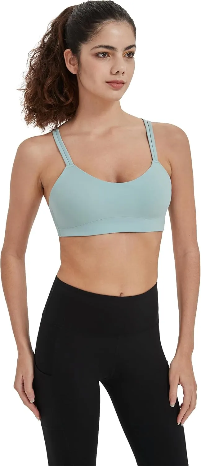Attifall B/C Cup Low Support Crop Sports Bra Low Impact Camisoles Comfy Spaghetti Strap Yoga Gym Workout Bras