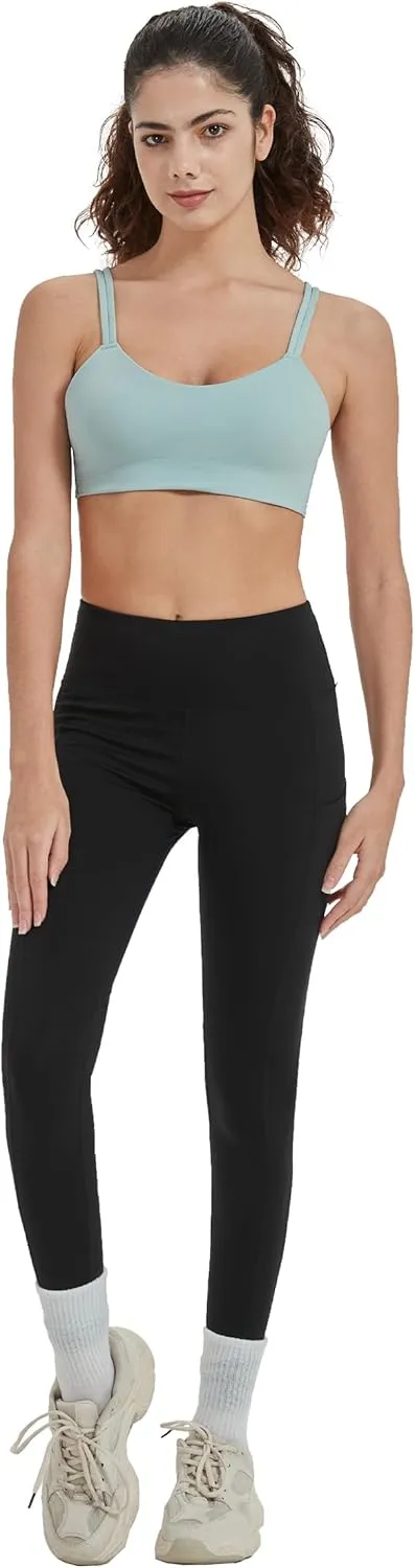 Attifall B/C Cup Low Support Crop Sports Bra Low Impact Camisoles Comfy Spaghetti Strap Yoga Gym Workout Bras