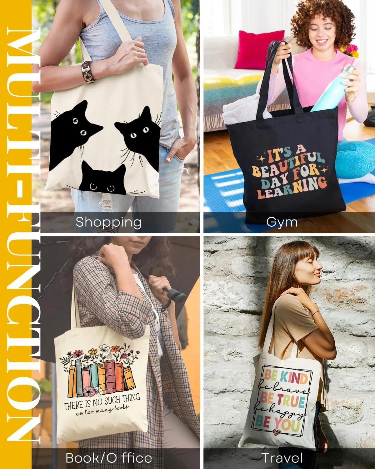 AUSVKAI Canvas Tote Bag Aesthetic for Women, Cute Cloth Cotton Bags for College Shopping Beach Grocery and Trendy Gifts