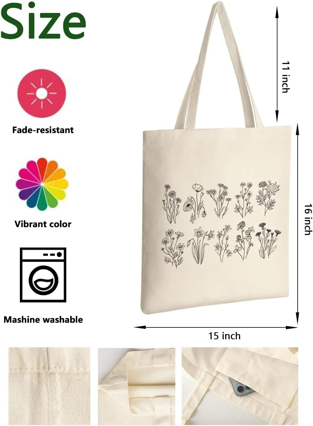 AUSVKAI Canvas Tote Bag Aesthetic for Women, Cute Reusable Cloth Cotton Bags for College Shopping Beach Grocery Trendy Gifts