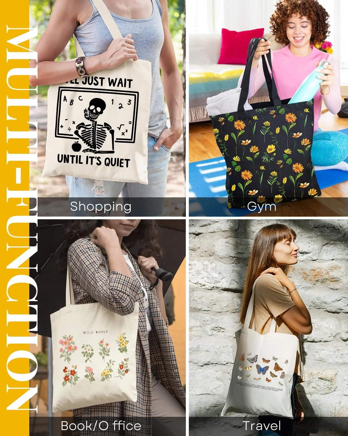 AUSVKAI Canvas Tote Bag Aesthetic for Women, Cute Reusable Cloth Cotton Bags for College Shopping Beach Grocery Trendy Gifts
