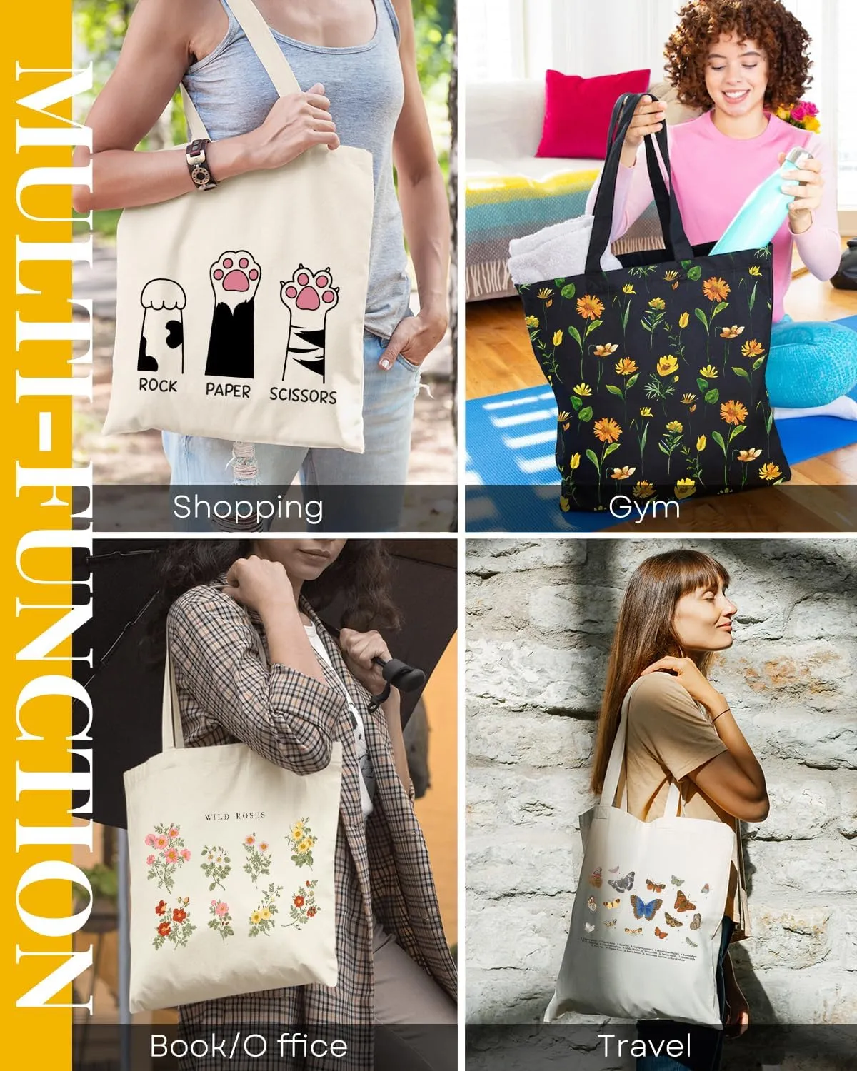 AUSVKAI Canvas Tote Bag Aesthetic for Women, Cute Reusable Cloth Cotton Bags for College Shopping Beach Grocery Trendy Gifts