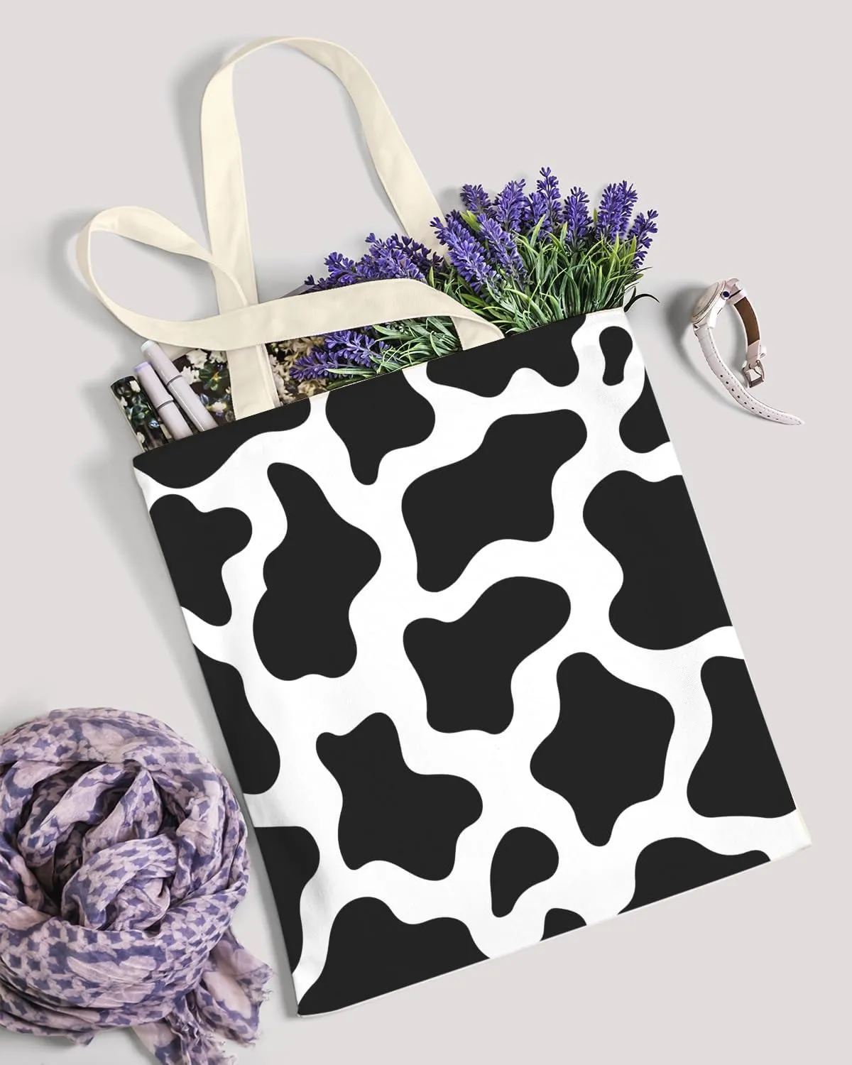 AUSVKAI Canvas Tote Bag Aesthetic for Women, Cute Reusable Cloth Cotton Bags for College Shopping Beach Grocery Trendy Gifts