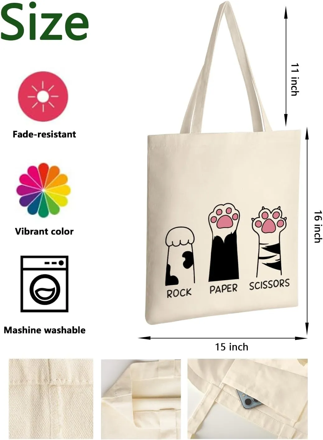 AUSVKAI Canvas Tote Bag Aesthetic for Women, Cute Reusable Cloth Cotton Bags for College Shopping Beach Grocery Trendy Gifts