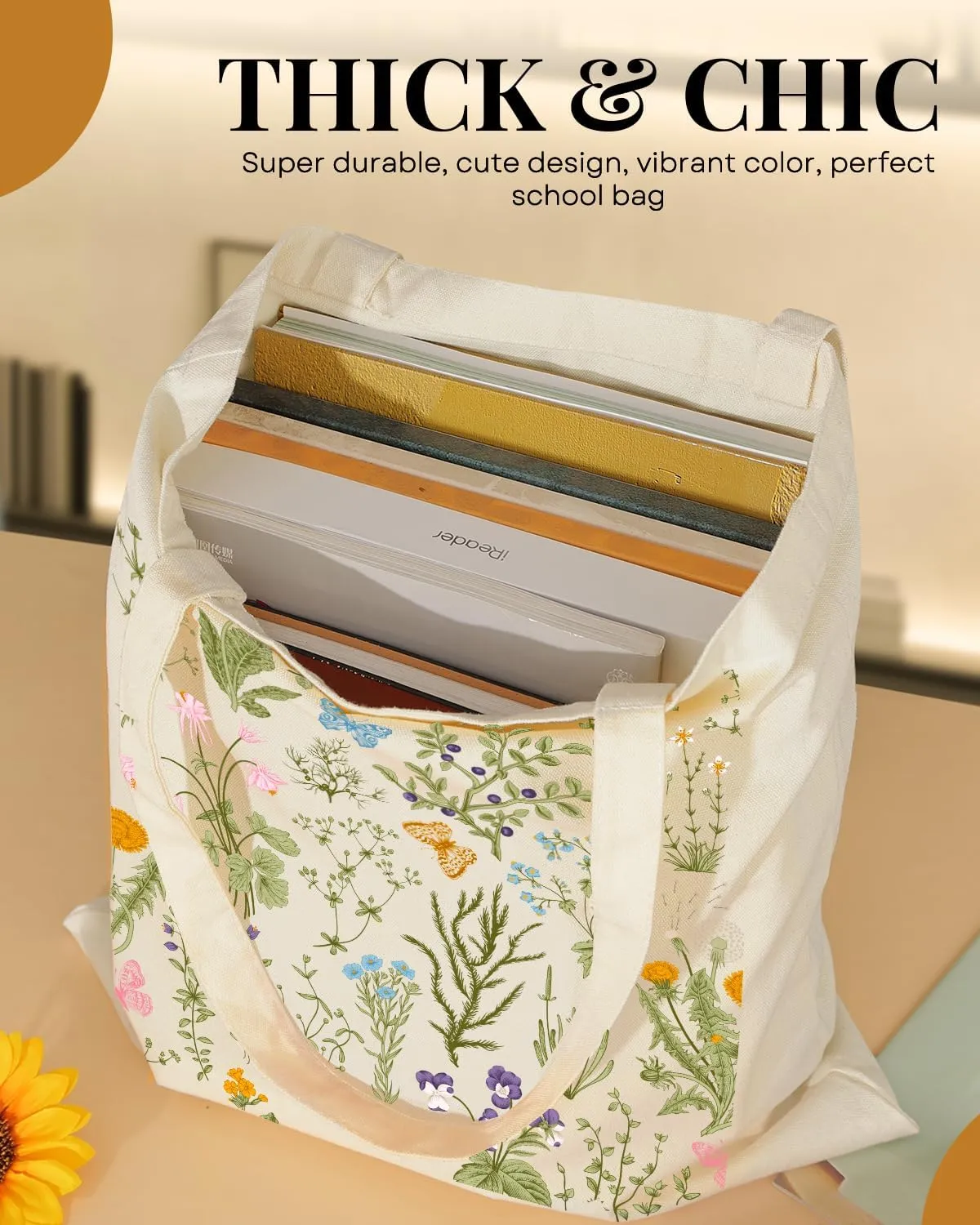 AUSVKAI Canvas Tote Bag Aesthetic for Women, Cute Reusable Cloth Cotton Bags for College Shopping Beach Grocery Trendy Gifts