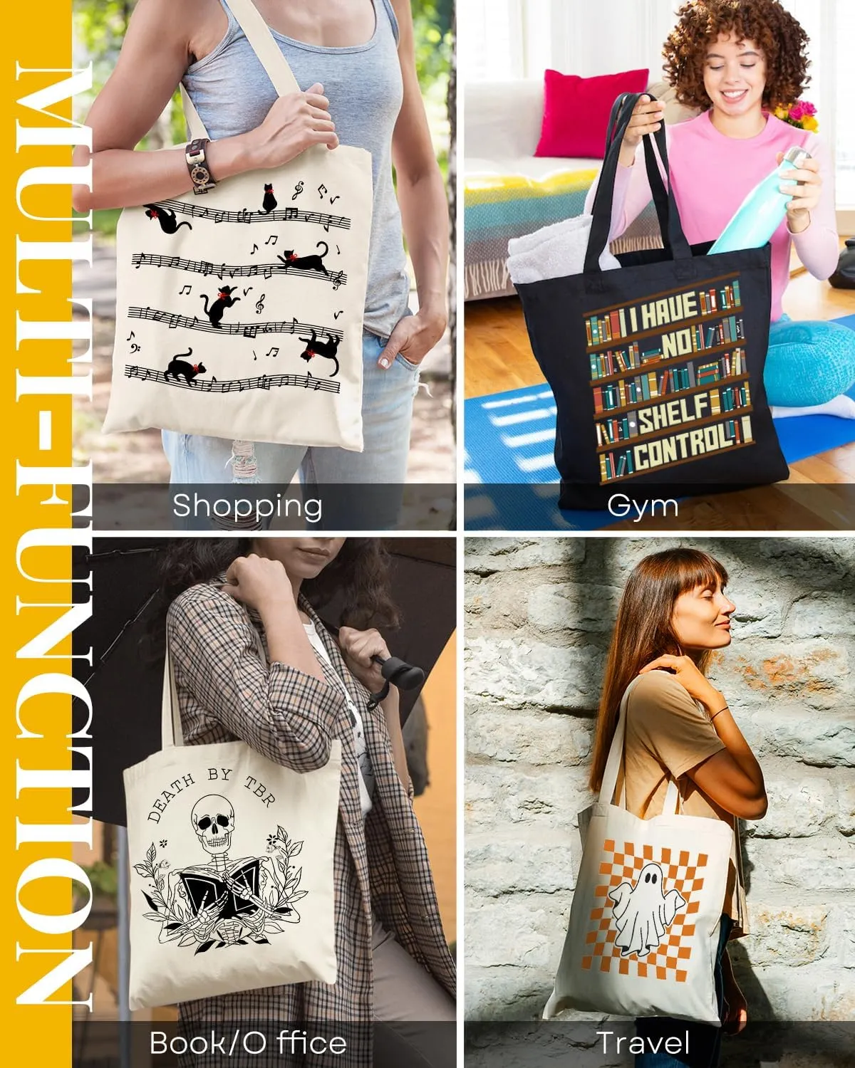 AUSVKAI Canvas Tote Bag Aesthetic for Women, Cute Reusable Cloth Cotton Bags for college Shopping Beach Grocery Trendy Gifts