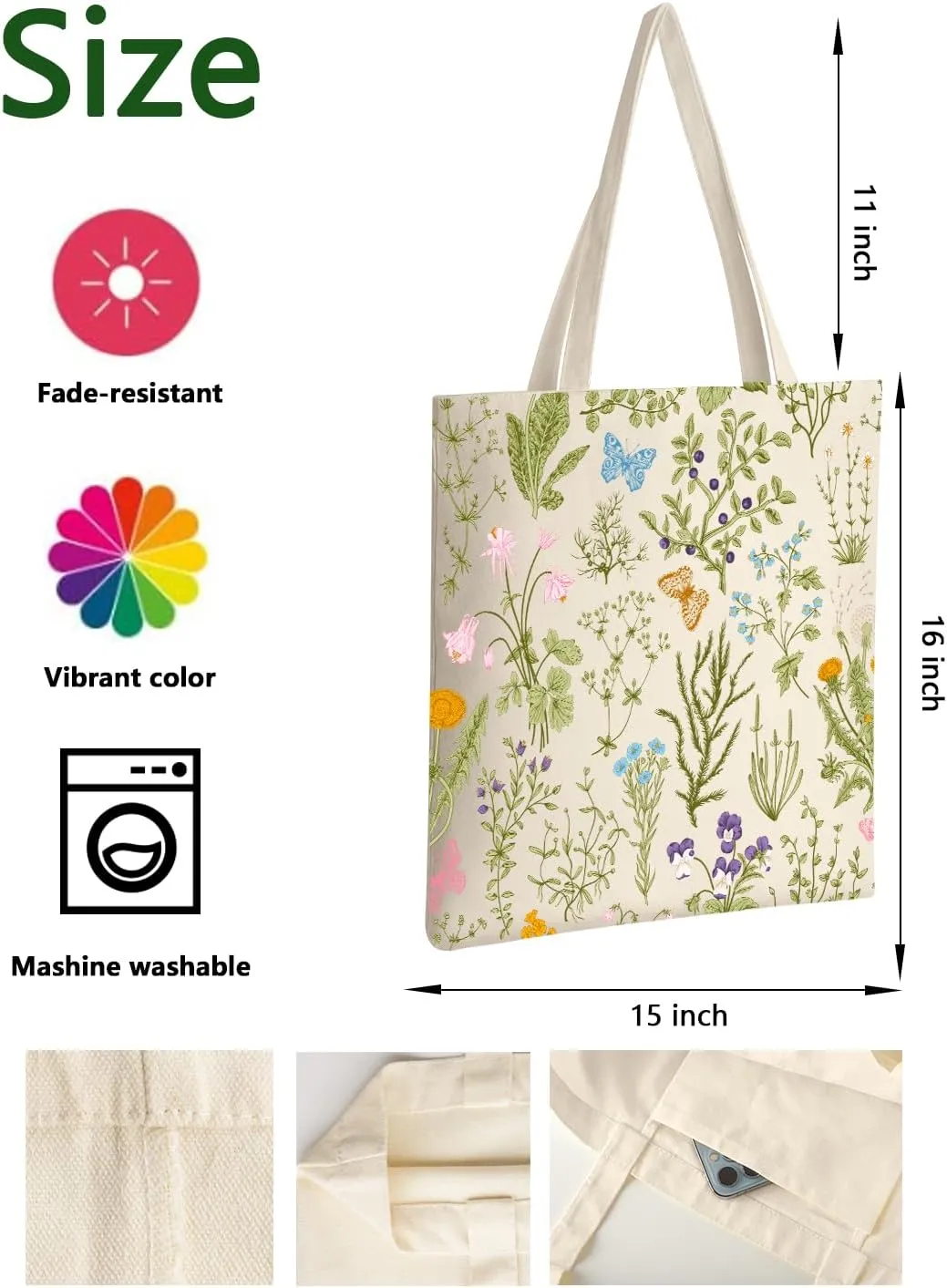AUSVKAI Canvas Tote Bag Aesthetic for Women, Cute Reusable Cloth Cotton Bags for College Shopping Beach Grocery Trendy Gifts
