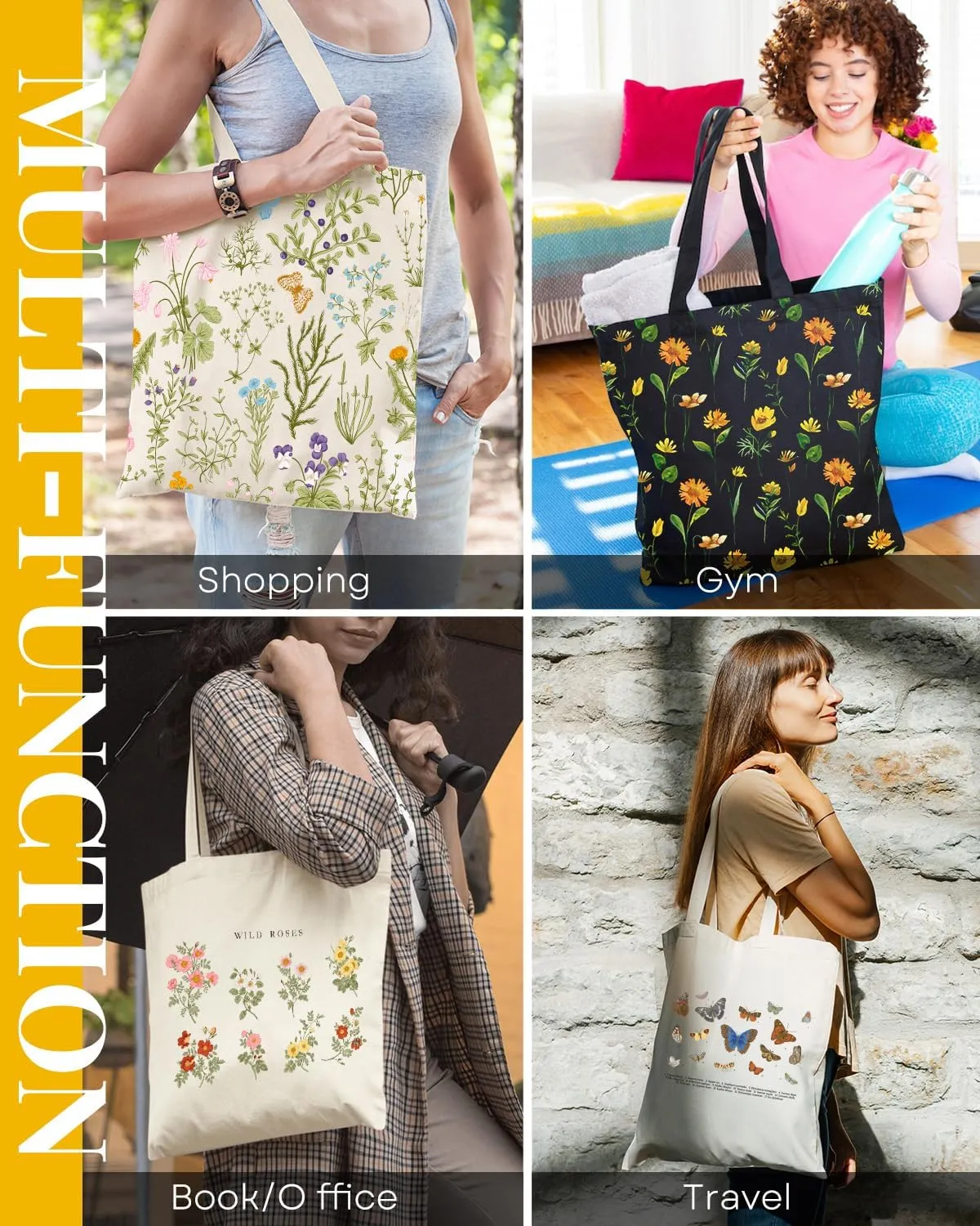 AUSVKAI Canvas Tote Bag Aesthetic for Women, Cute Reusable Cloth Cotton Bags for College Shopping Beach Grocery Trendy Gifts