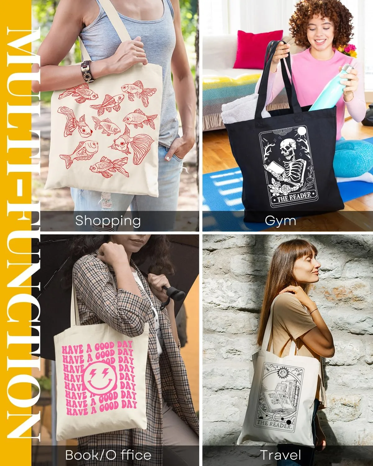 AUSVKAI Canvas Tote Bag Aesthetic for Women, Cute Reusable Cloth Cotton Bags for college Shopping Beach Grocery Trendy Gifts