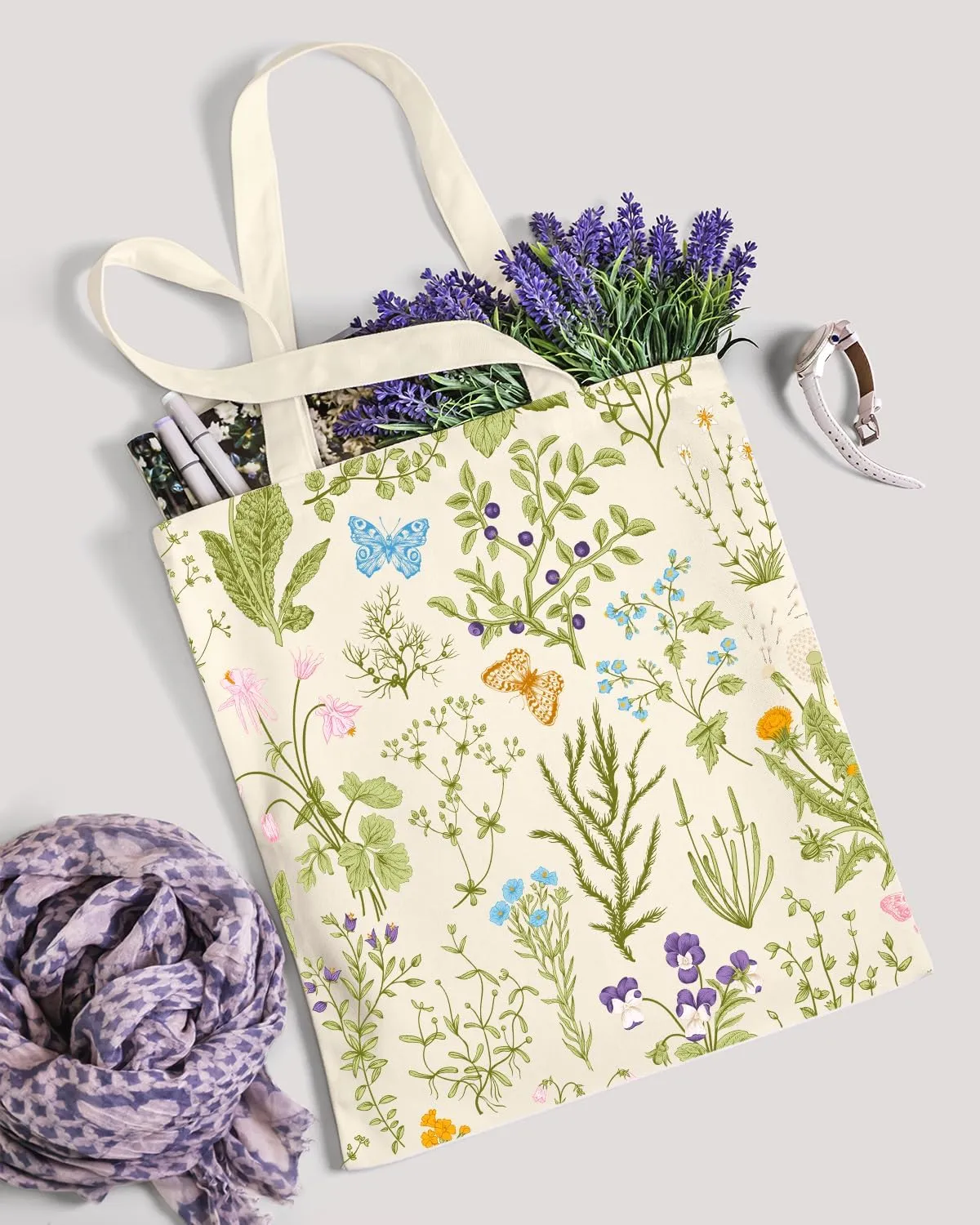 AUSVKAI Canvas Tote Bag Aesthetic for Women, Cute Reusable Cloth Cotton Bags for College Shopping Beach Grocery Trendy Gifts