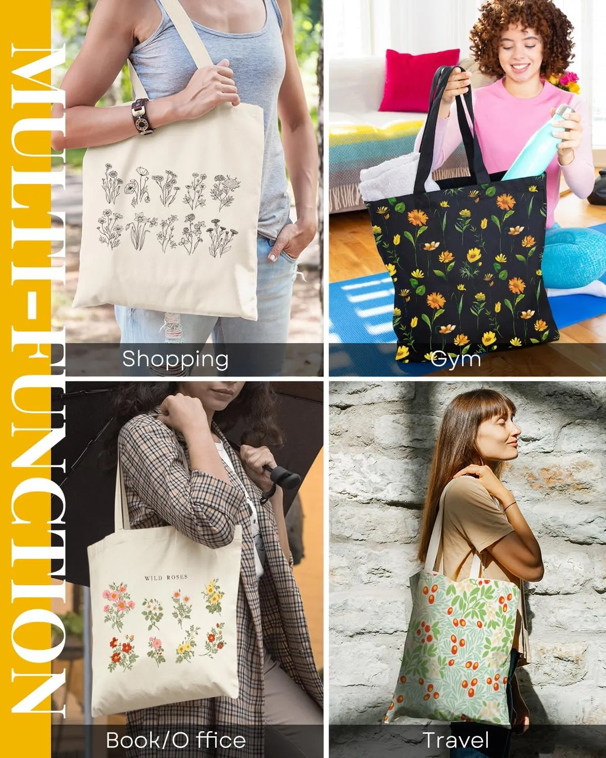 AUSVKAI Canvas Tote Bag Aesthetic for Women, Cute Reusable Cloth Cotton Bags for College Shopping Beach Grocery Trendy Gifts