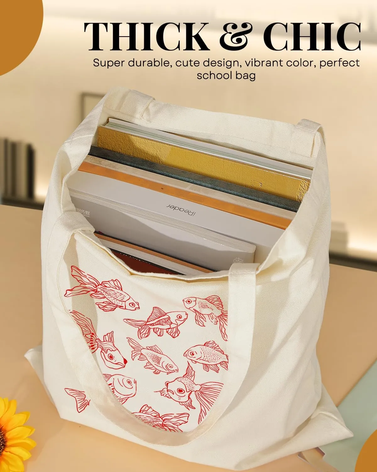 AUSVKAI Canvas Tote Bag Aesthetic for Women, Cute Reusable Cloth Cotton Bags for college Shopping Beach Grocery Trendy Gifts