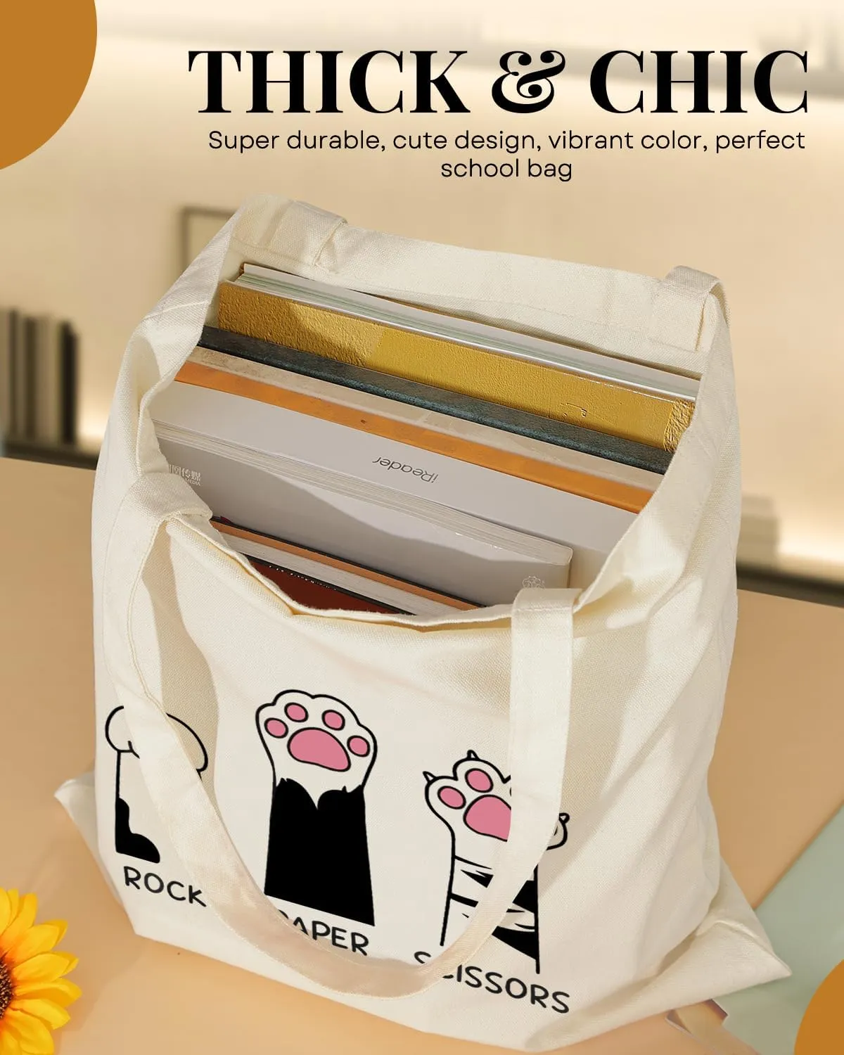AUSVKAI Canvas Tote Bag Aesthetic for Women, Cute Reusable Cloth Cotton Bags for College Shopping Beach Grocery Trendy Gifts
