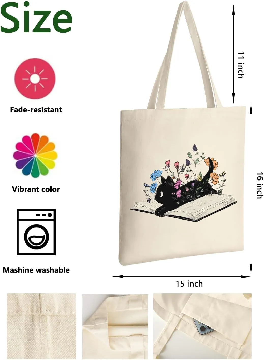AUSVKAI Canvas Tote Bag Aesthetic for Women, Cute Reusable Cloth Cotton Bags for Shopping Beach Grocery