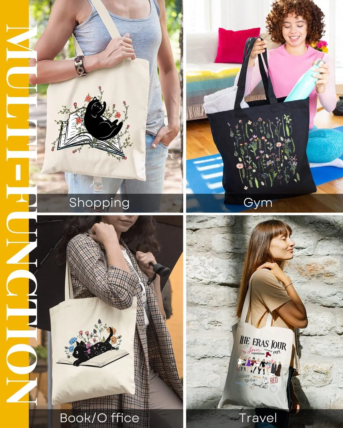 AUSVKAI Canvas Tote Bag Aesthetic for Women, Cute Reusable Cloth Cotton Bags for Shopping Beach Grocery