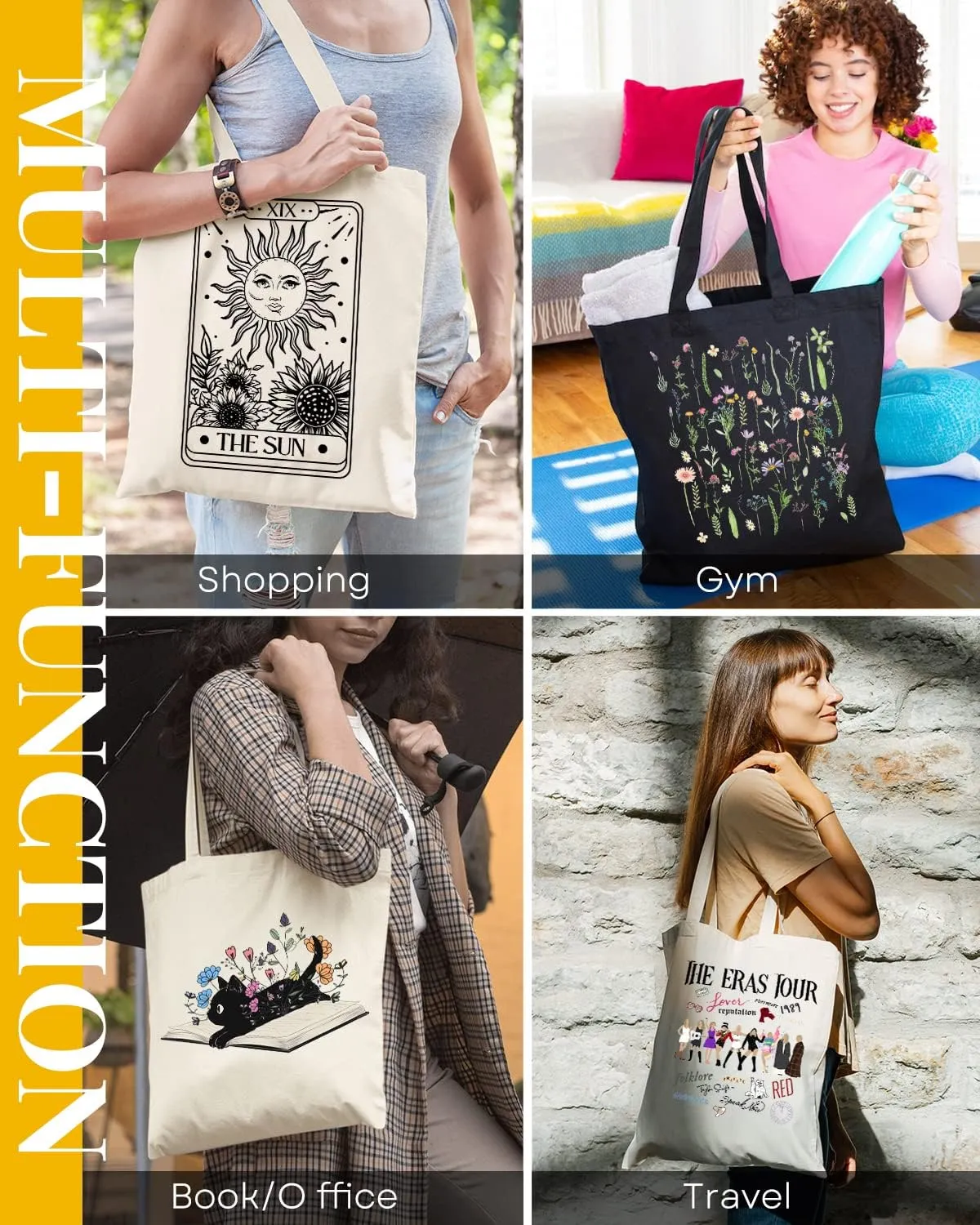 AUSVKAI Canvas Tote Bag Aesthetic for Women, Cute Reusable Cloth Cotton Bags for Shopping Beach Grocery