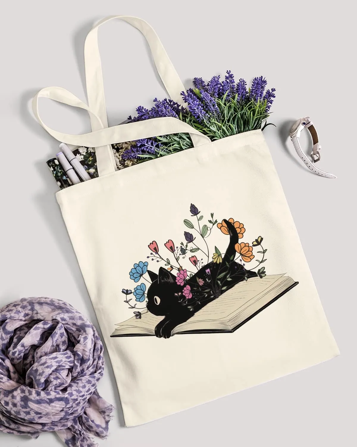 AUSVKAI Canvas Tote Bag Aesthetic for Women, Cute Reusable Cloth Cotton Bags for Shopping Beach Grocery