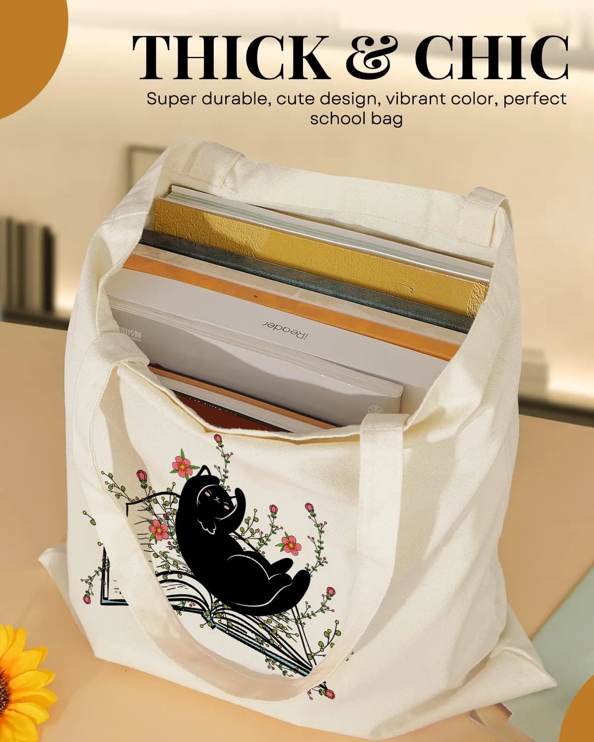 AUSVKAI Canvas Tote Bag Aesthetic for Women, Cute Reusable Cloth Cotton Bags for Shopping Beach Grocery